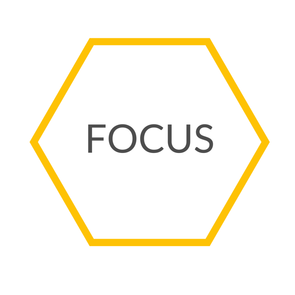 Yellow hexagon with the word "Focus" in the middle